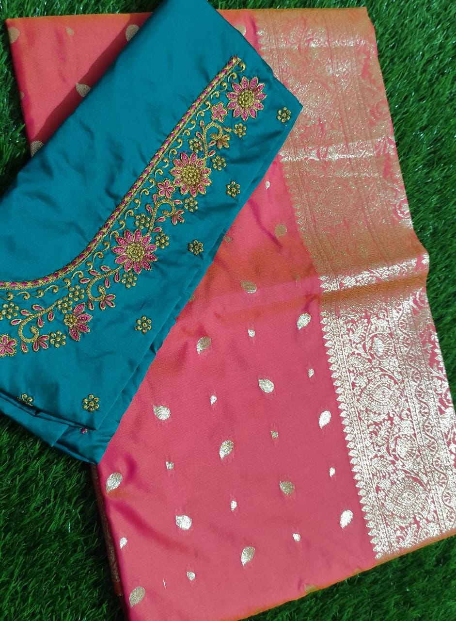 Banarasi silk saree with embroidery blouse - Image 3