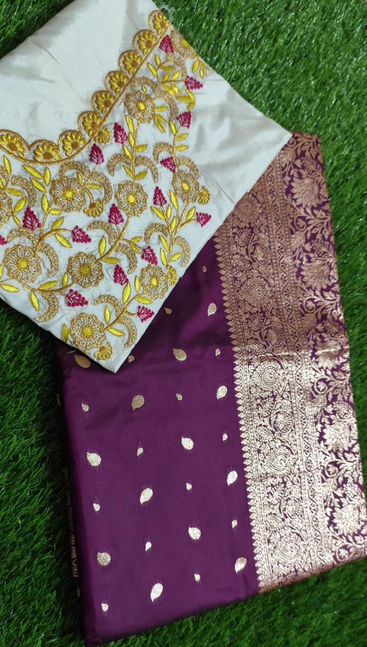 Banarasi silk saree with embroidery blouse - Image 2