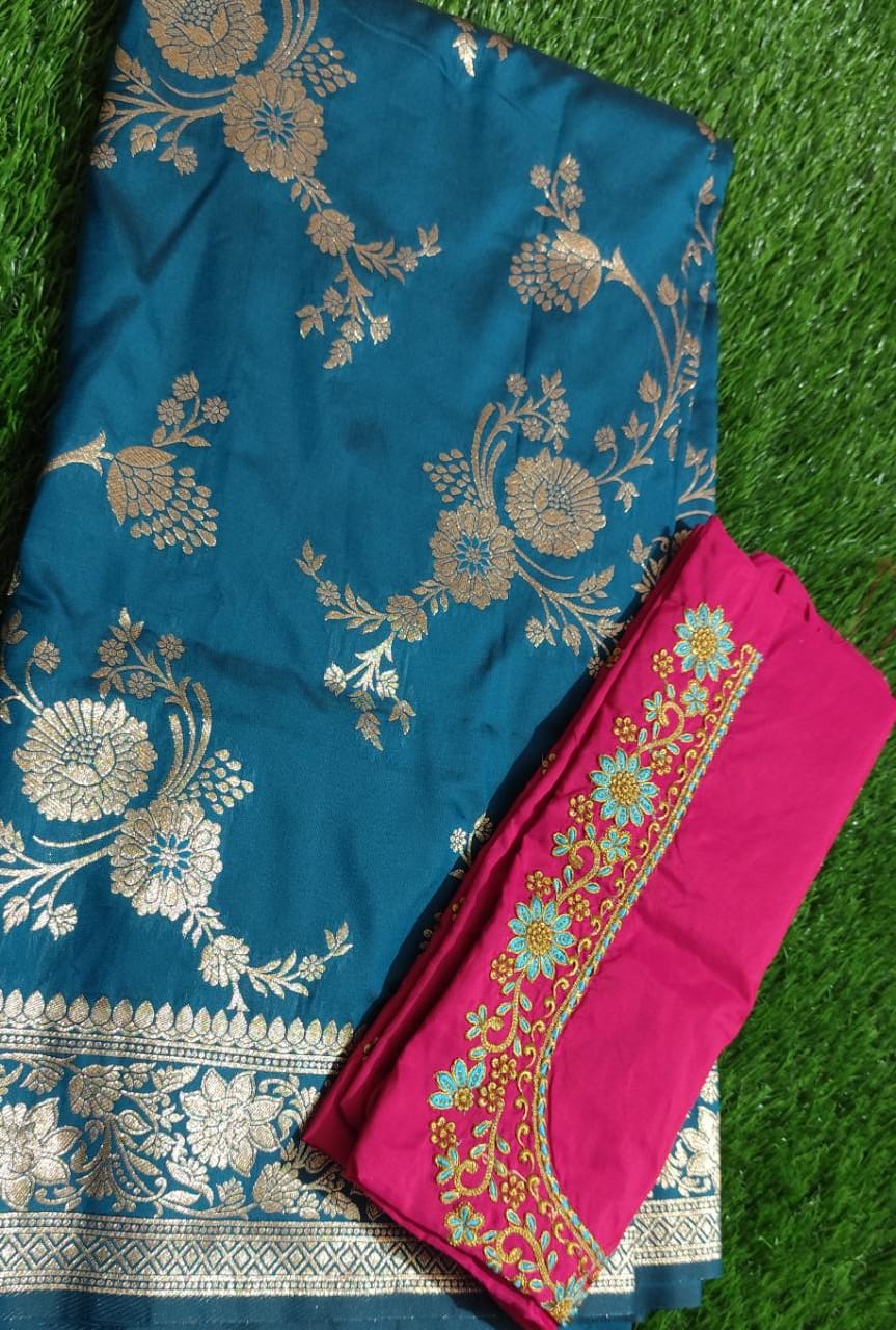 Banarasi silk saree with embroidery blouse - Image 4
